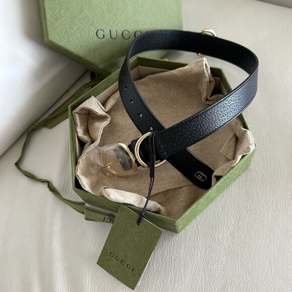 NEW GUCCI 695256 GG XL Pet Collar Dog Collar Leather Black Gold - Picture 4 of 7